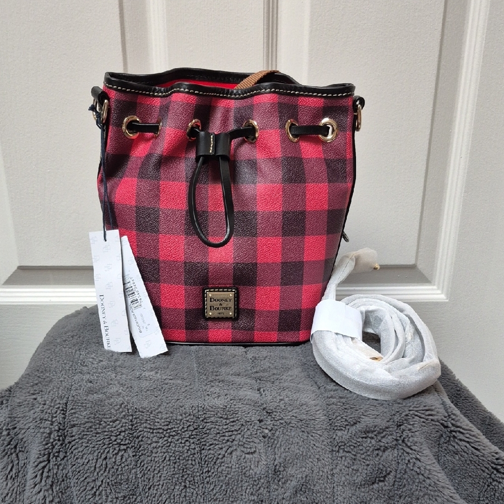Dooney & Bourke Buffalo Plaid Tucker Drawstring Crossbody Bag, New W Tags